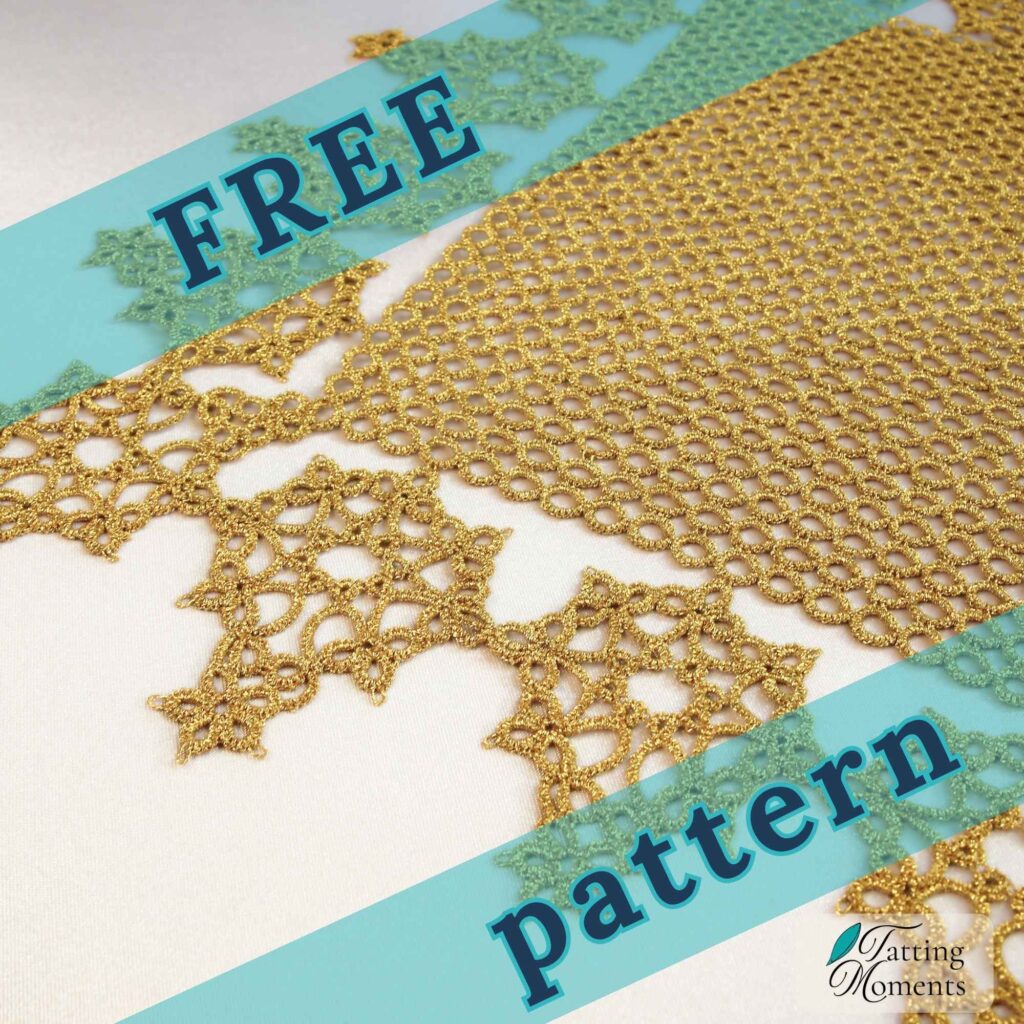 free tatting doily pattern preview with logo showing gold doily corner