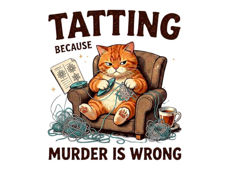 Funny cat doing shuttle tatting for mental health and stress relief
